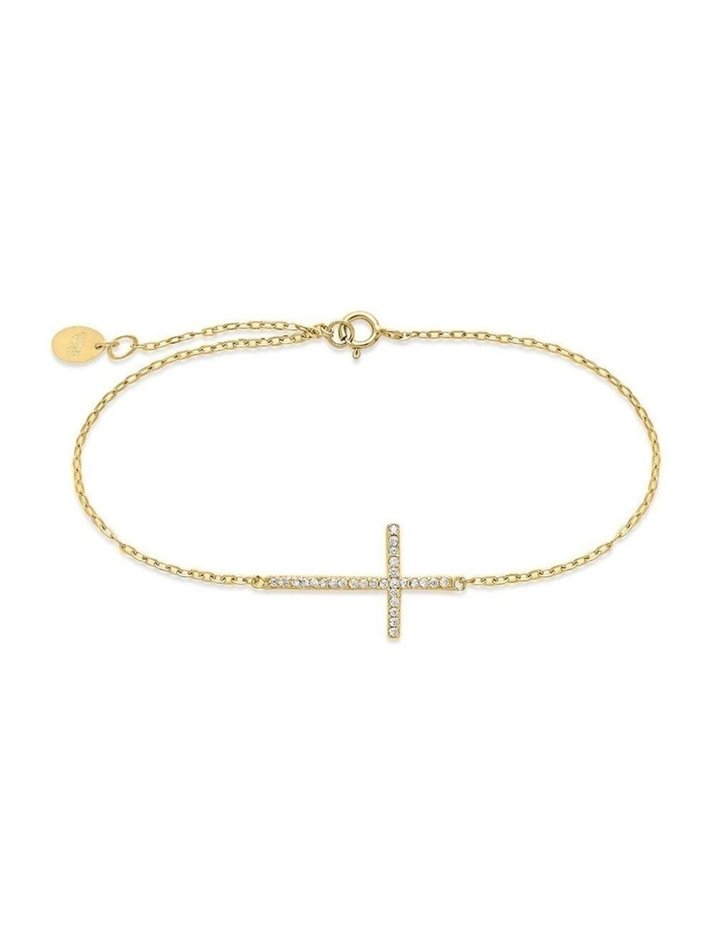 Sterling Forever Sterling Silver Sideways CZ Cross Bracelet
